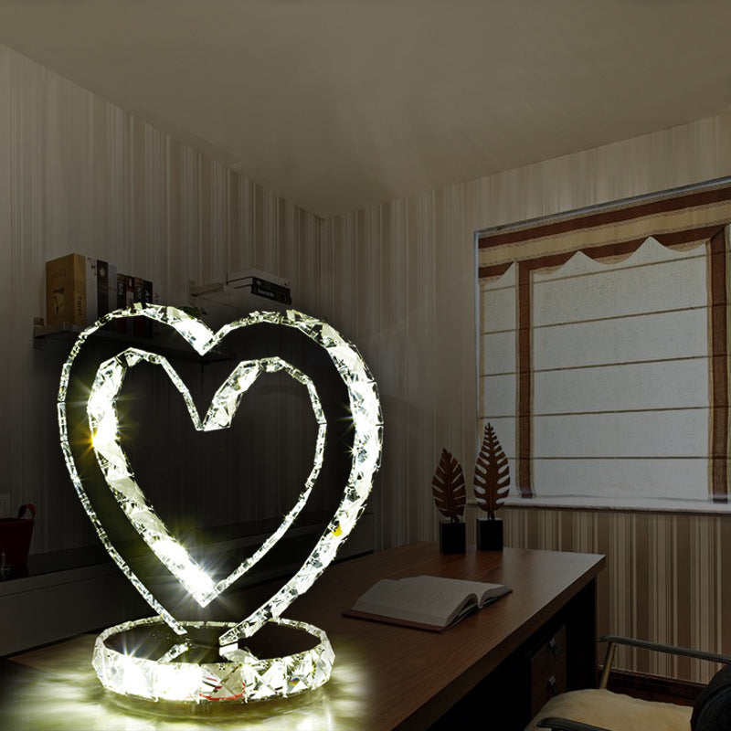 Heart-Shaped Table Lamp Simple Creative Decoration Stainless Steel Crystal Table Lamp