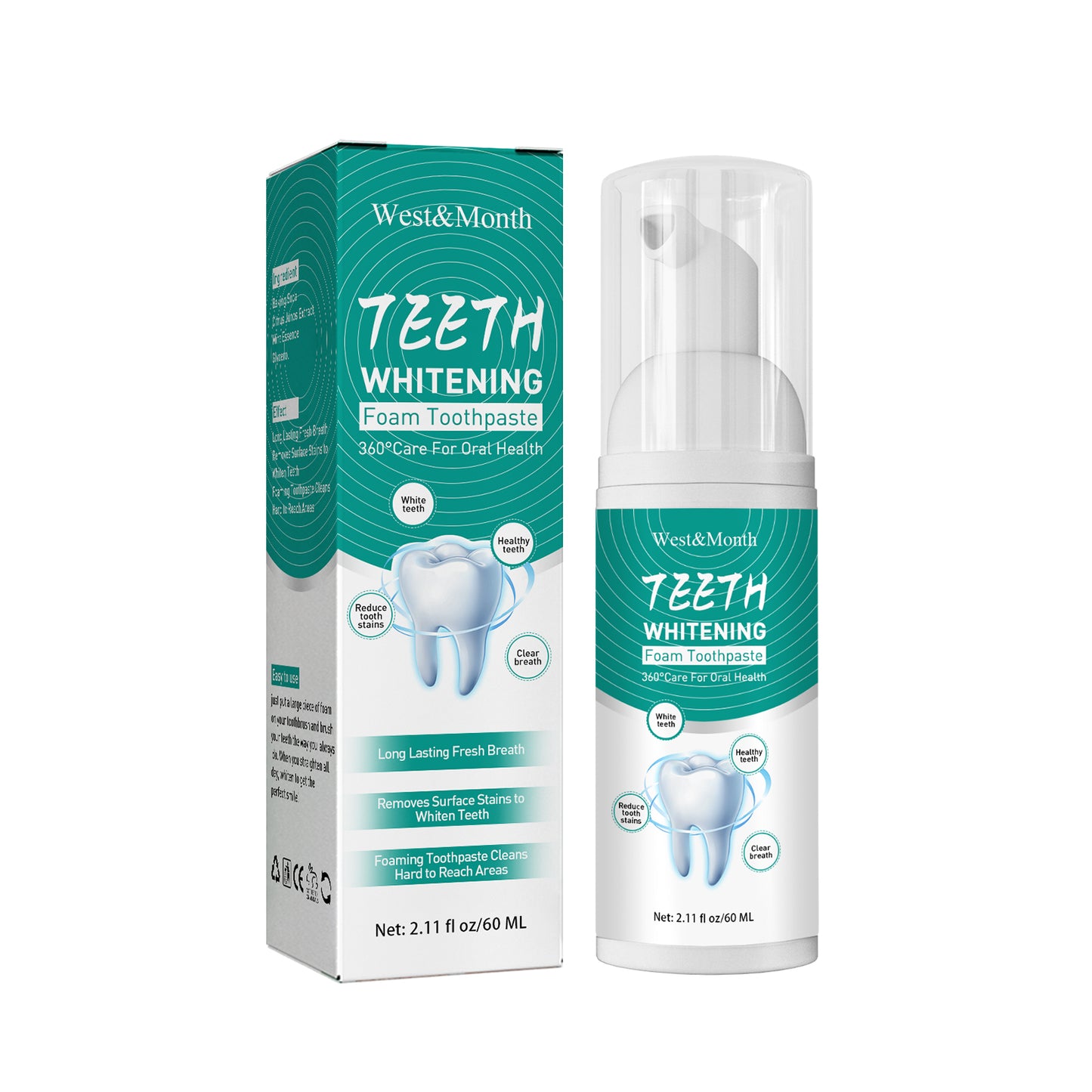 West&Month Foam Toothpaste Breath Freshening Whitening Toothpaste Tooth Anti-Moth Mouth Cleaning Tooth Stains And Gum Care