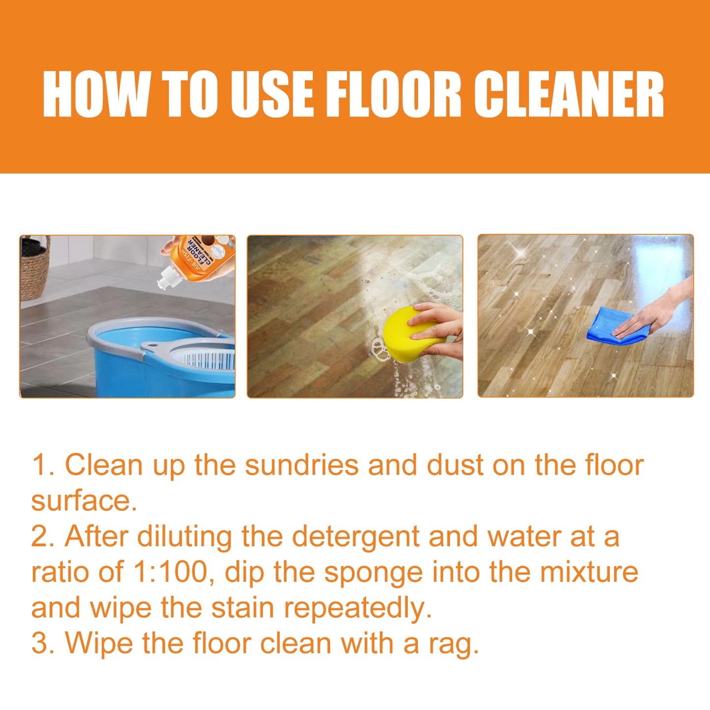 Jue-Fish Floor Cleaner, Wood Floor Cleaning Polishing Brightening Strong Decontamination Descaling Tile Cleaner