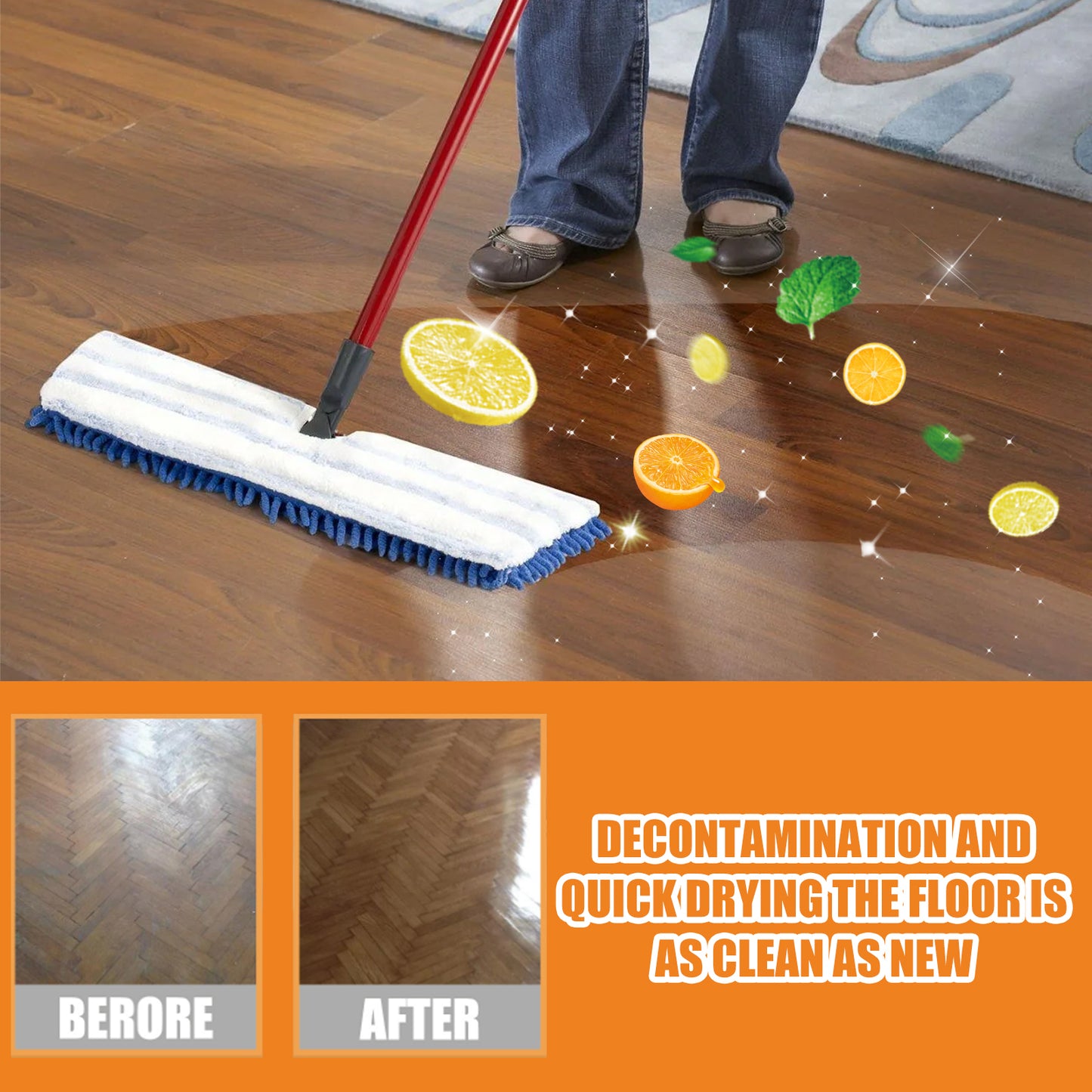 Jue-Fish Floor Cleaner, Wood Floor Cleaning Polishing Brightening Strong Decontamination Descaling Tile Cleaner