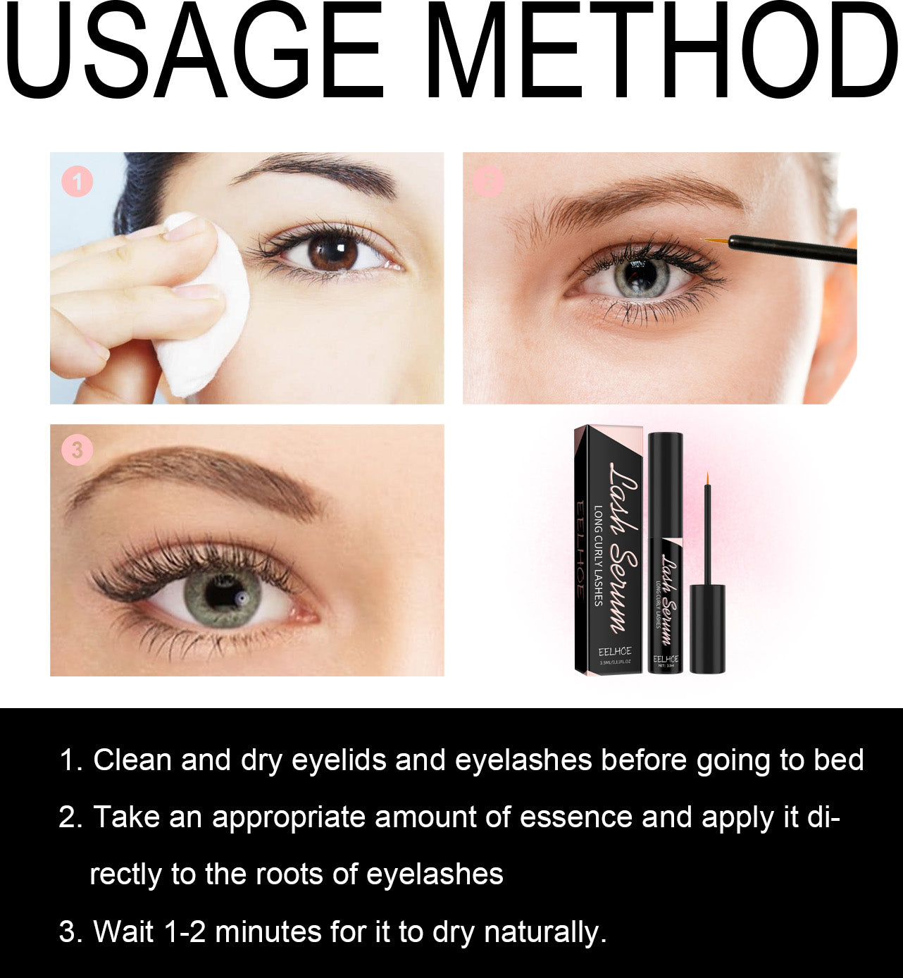 EELHOE Mascara, Eyelash Serum Gently Moisturizes Thick And Long Lashes With Natural Curling Eyelash