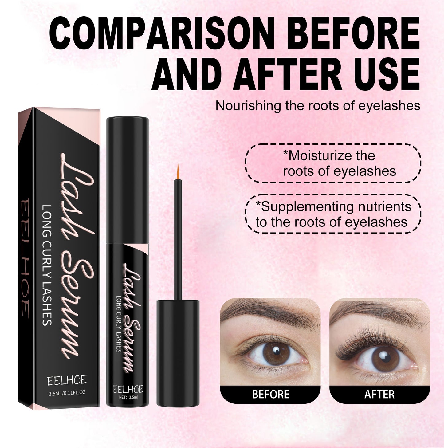 EELHOE Mascara, Eyelash Serum Gently Moisturizes Thick And Long Lashes With Natural Curling Eyelash