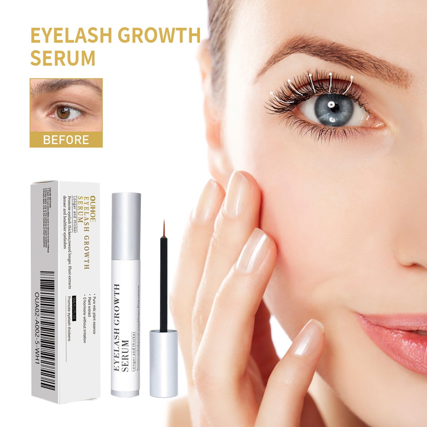 OUHOE Eyelash Growth Serum, Gentle And Natural Moisturizing Beautiful Thick Long Black Curling Eyelash Without Trace