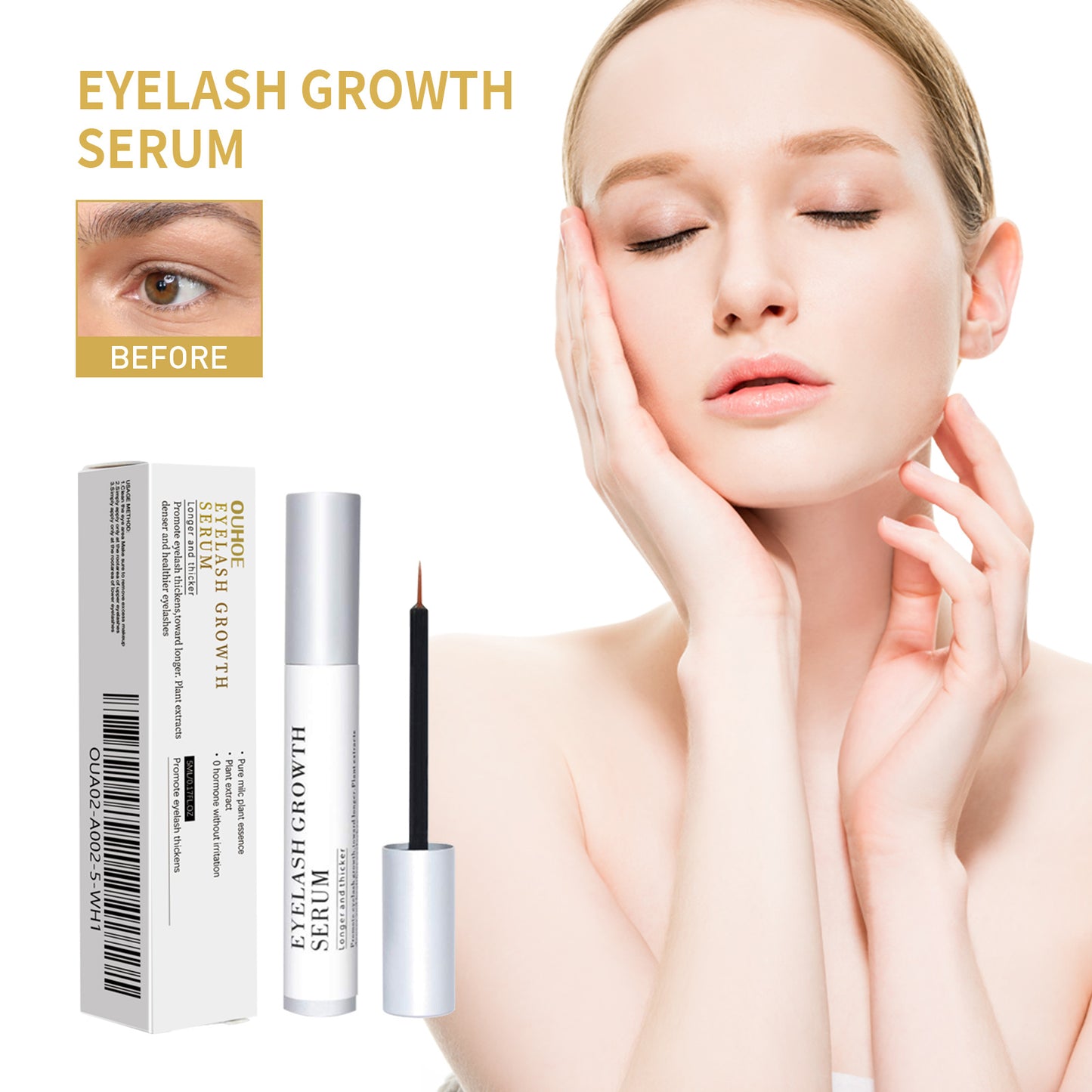 OUHOE Eyelash Growth Serum, Gentle And Natural Moisturizing Beautiful Thick Long Black Curling Eyelash Without Trace