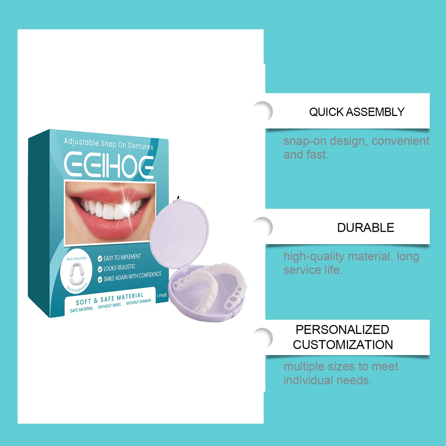 EELHOE Adjustable Buckle Denture, Temporary Fillings Interdental Fillings Orthodontic Denture Kits