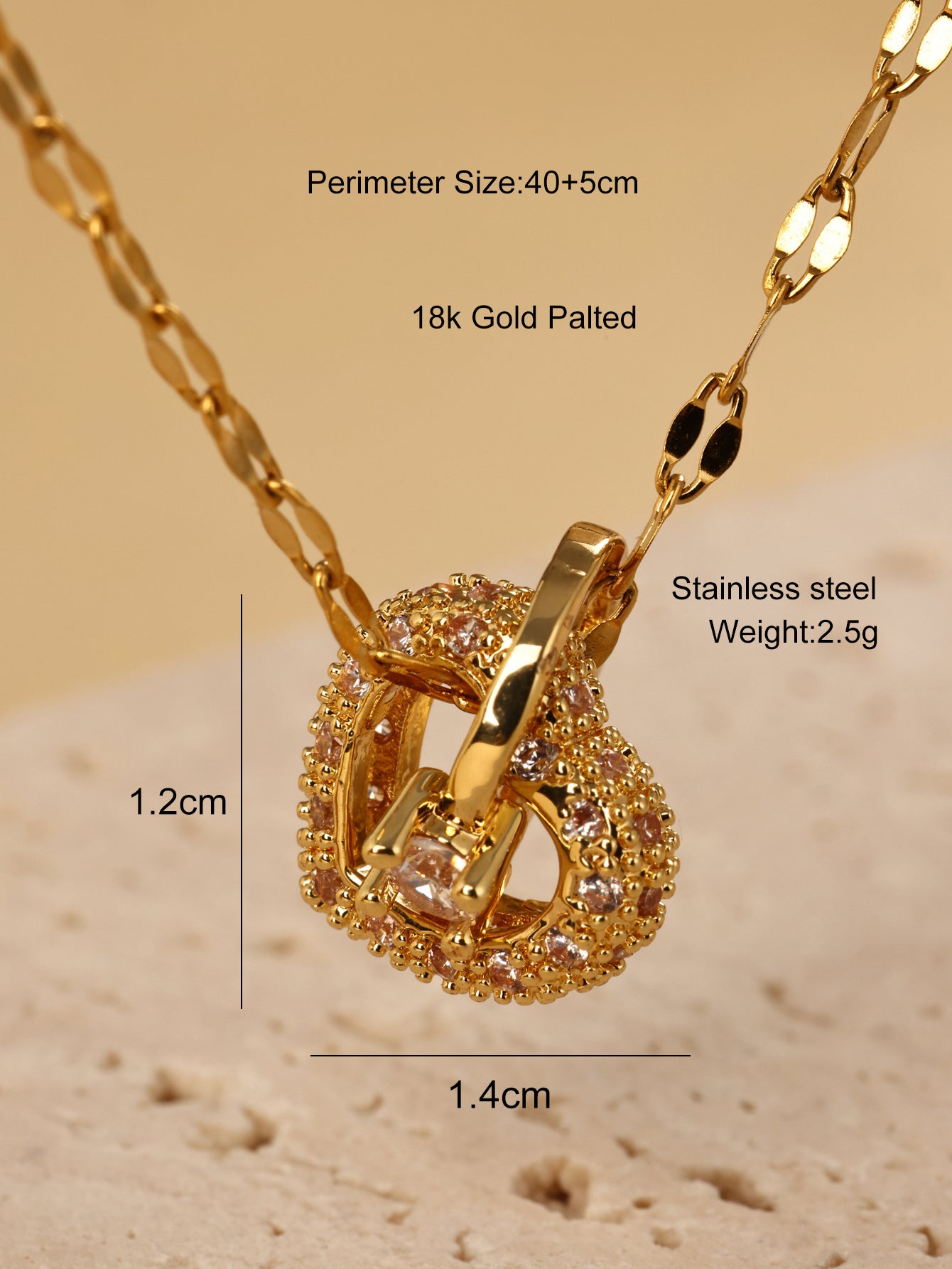 18k Gold Heart Double Ring Connected Stainless Steel Necklace