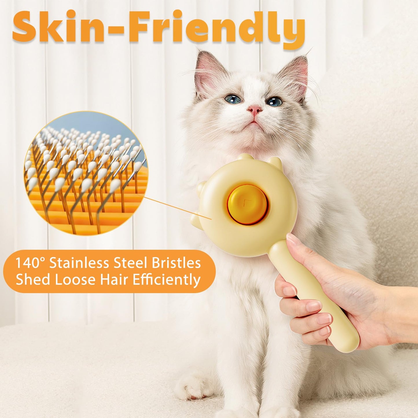 Cat and Dog Shedding Brush with Self-Cleaning Release Button Grooming Tool for Indoor Cats and Dogs, Pet Hair Remover Comb