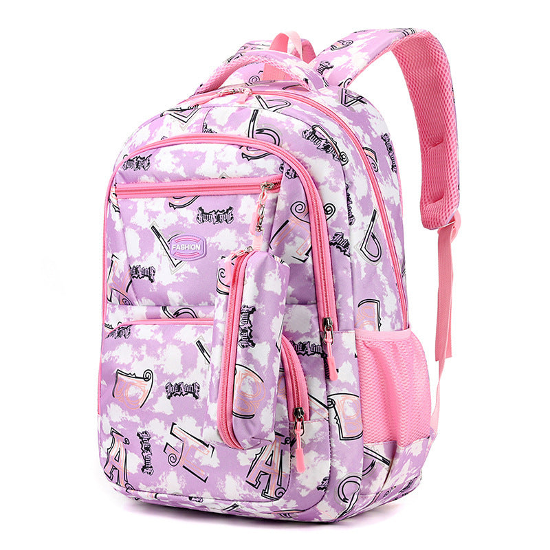 New Letter Print Backpack With Pencil Case Fsahion Sweet Primary School Students Schoolbag For Girls Boys