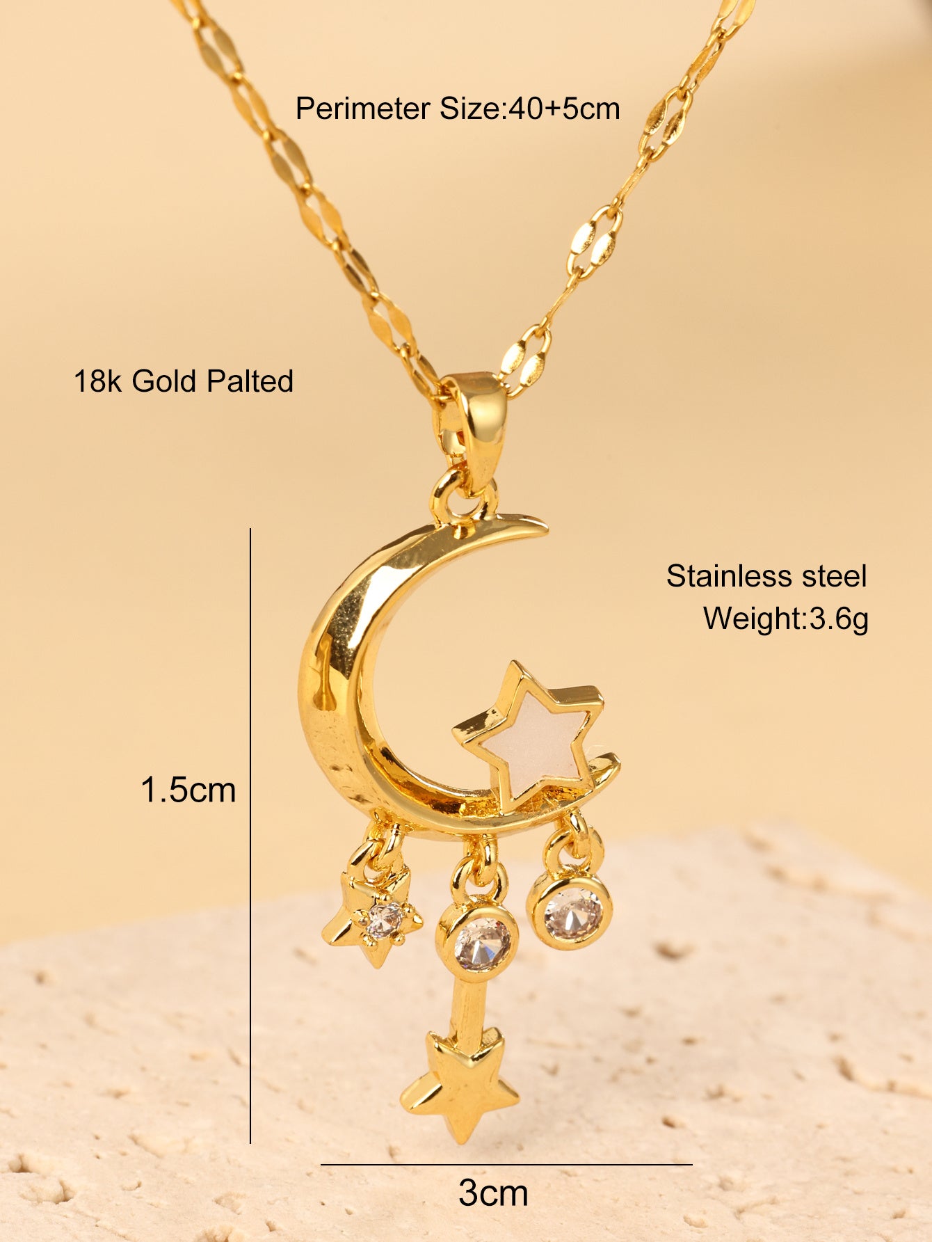 Fashionable Niche Design Sense Tassel Star Moon Pendant Stainless Steel Necklace For Women's Light Luxury Versatile Collarbone Chain