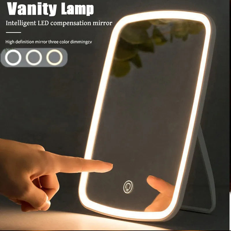 Portable Makeup Mirror With Led Light Touch Screen  Beauty Tools