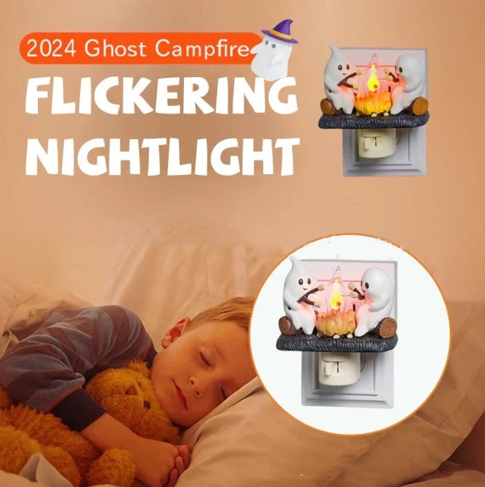 Ghost Campfire Flickering Nightlight Halloween Night Lights Spooky Campfire Flickering Flame Night Light Indoor Decorations