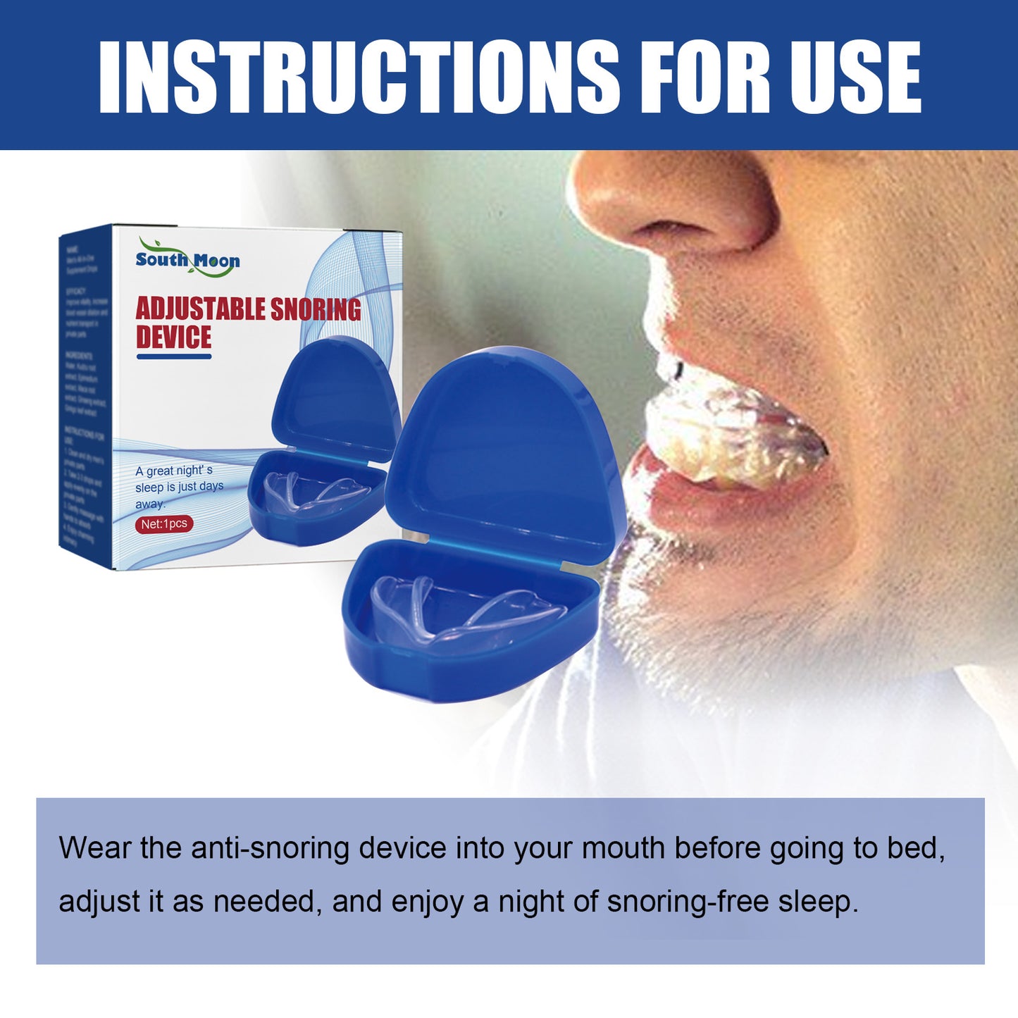 South Moon Adjustable Snoring Device, Correction At Night Help Sleep Cleaning Nasal Breathing Care Snore Stop Device