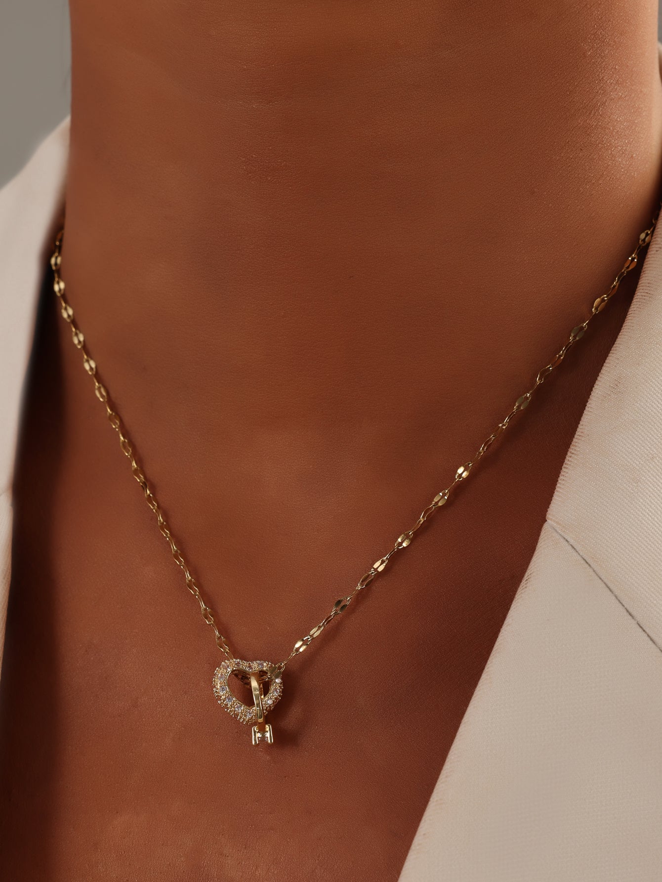 18k Gold Heart Double Ring Connected Stainless Steel Necklace