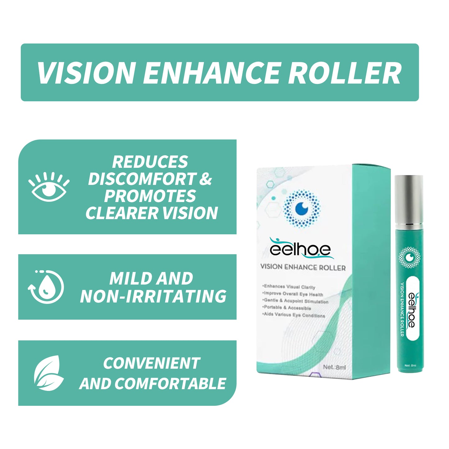 EELHOE Vision Enhance Roller, Relax Eye Vision Relieve Dry Eye Fatigue Care Massage Roller