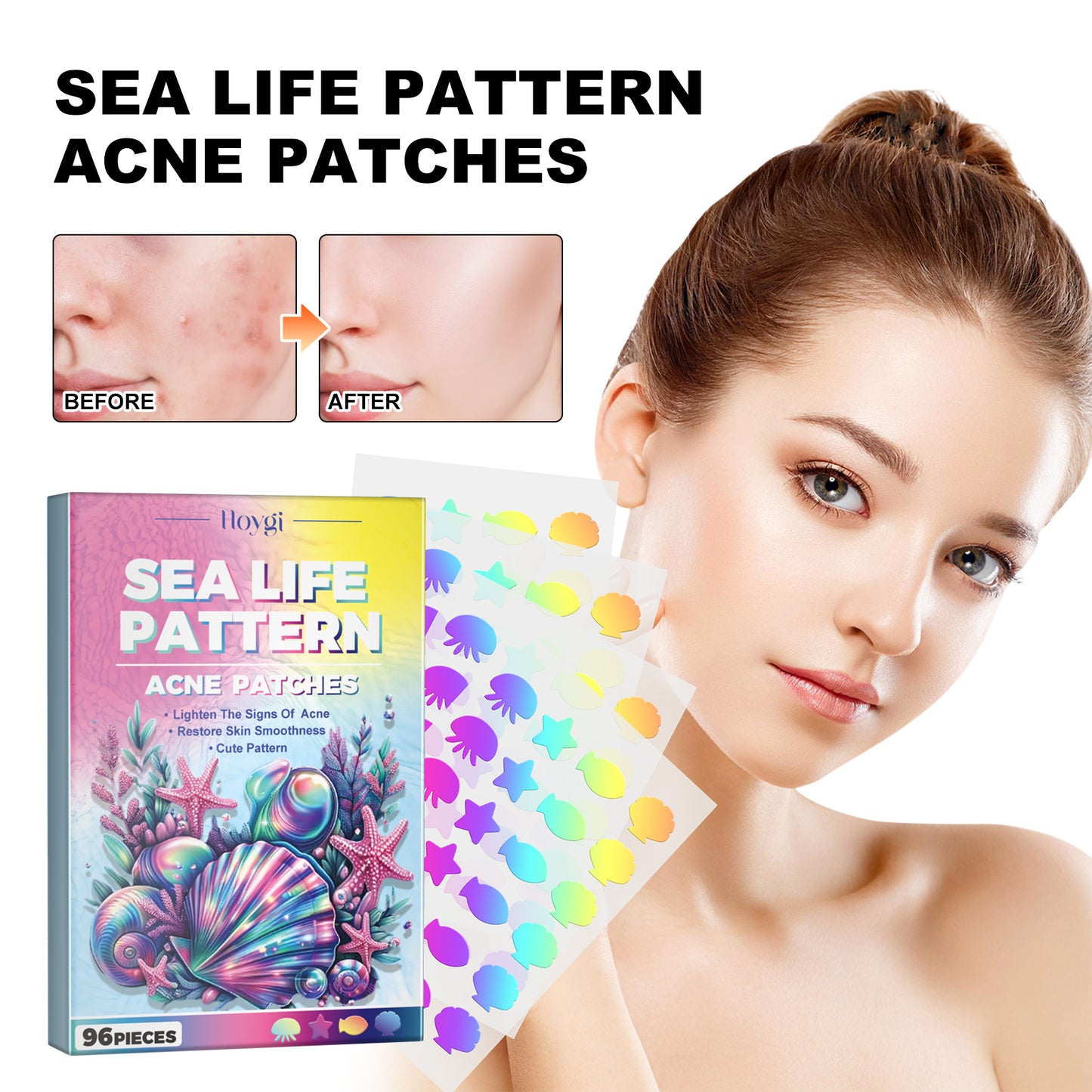 Hoygi Sea Life Pattern Acne Patches, Reduce Pimples Anti-Dryness Deep Hydrating Facial Cleanser