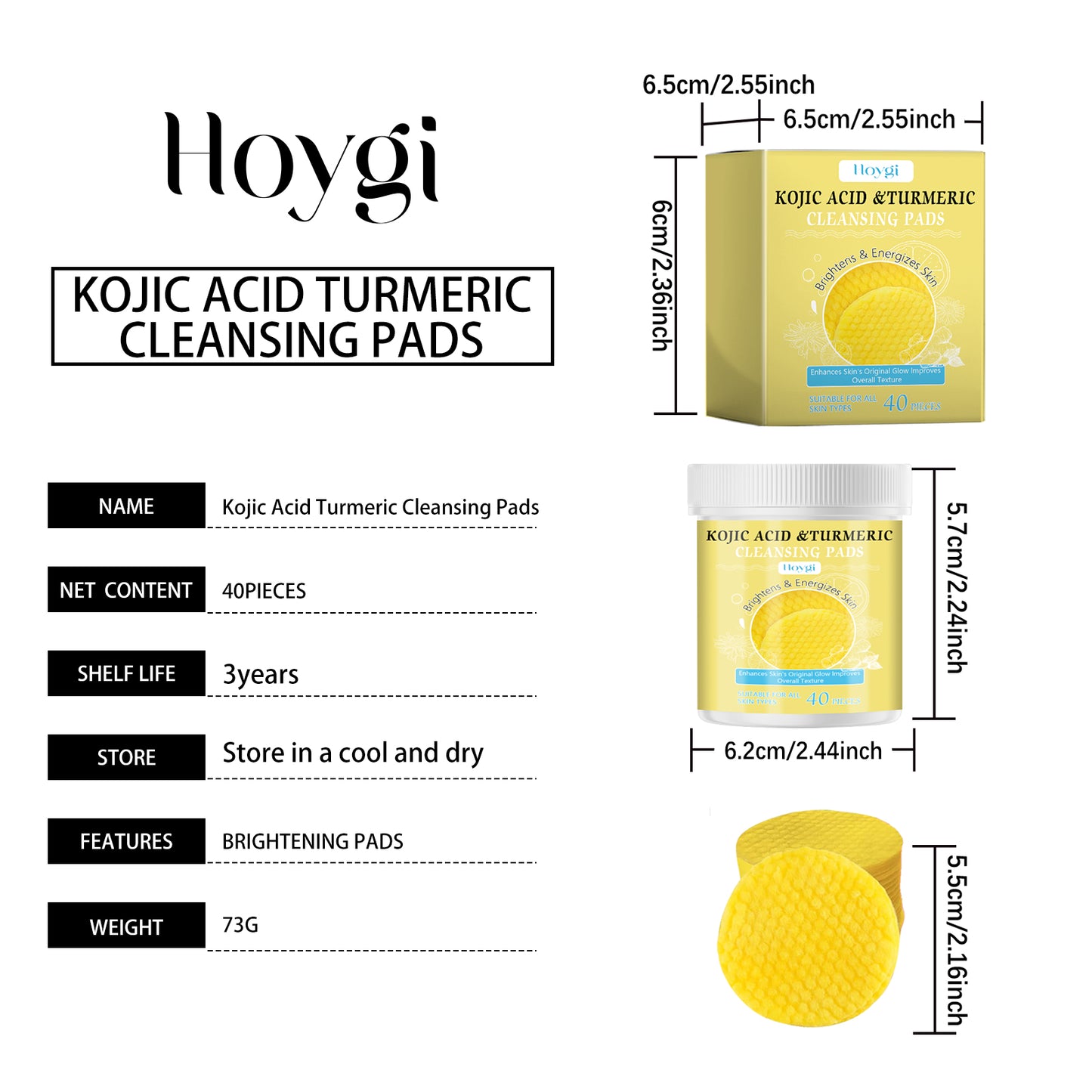 Hoygi Turmeric Acid Cleansing Pad Facial Daily Cleansing Gentle Skin Care Moisturizing Skin Brightening Cleanser