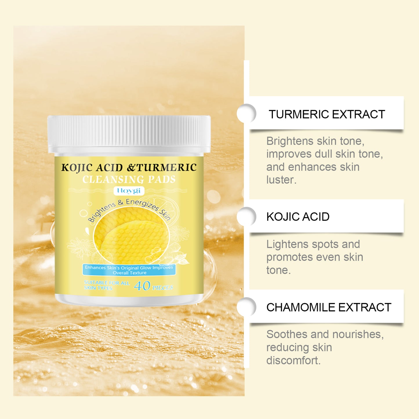 Hoygi Turmeric Acid Cleansing Pad Facial Daily Cleansing Gentle Skin Care Moisturizing Skin Brightening Cleanser