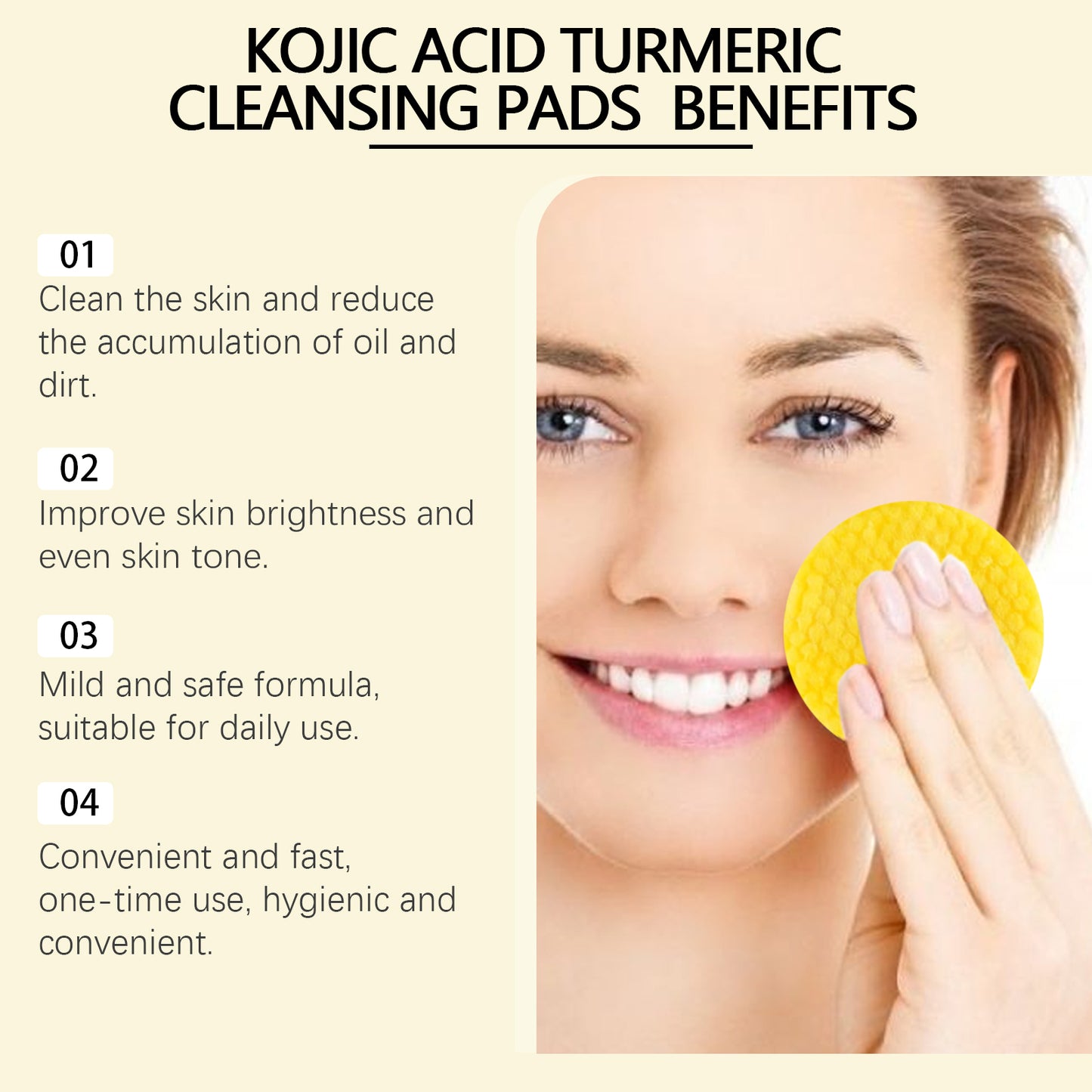 Hoygi Turmeric Acid Cleansing Pad Facial Daily Cleansing Gentle Skin Care Moisturizing Skin Brightening Cleanser