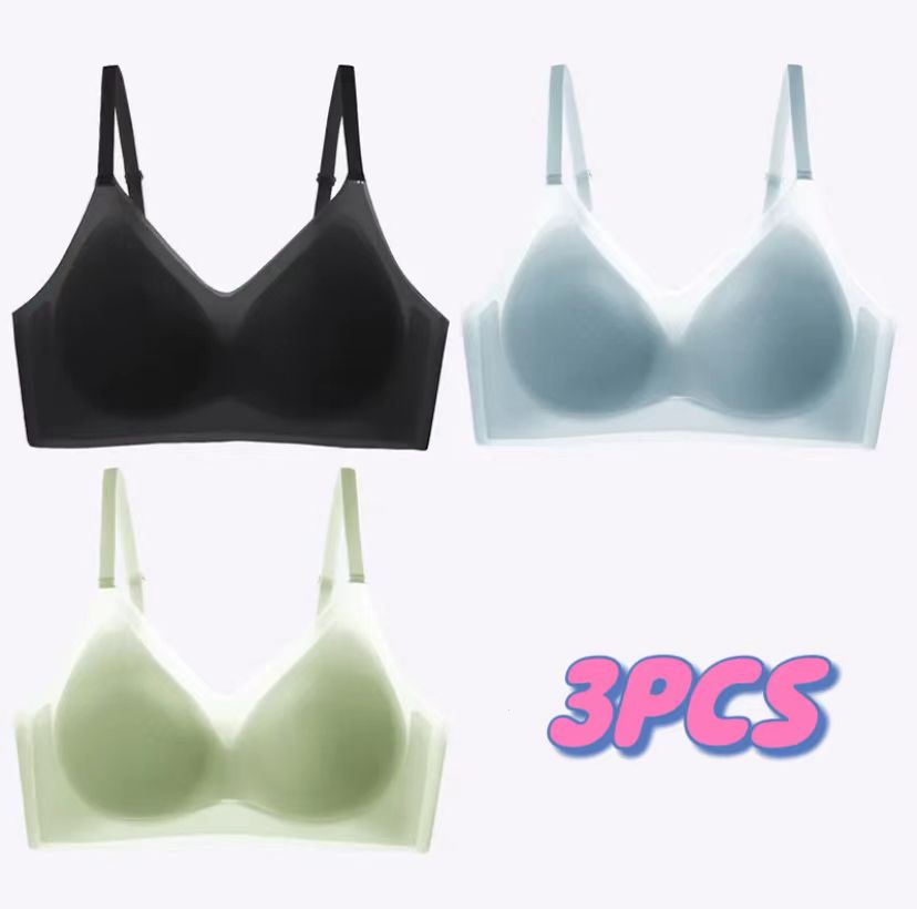 3PCS Women's Ultra Thin Ice Silk Bra Summer Seamless Underwear Breathable Bralette Sexy Lingerie Invisible Sports Bra