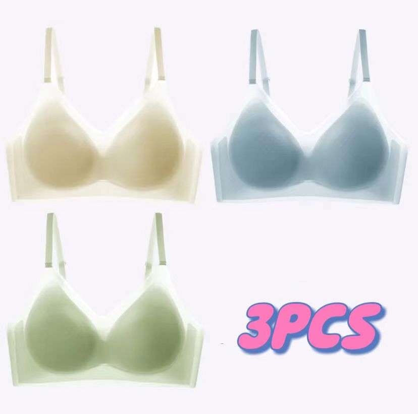 3PCS Women's Ultra Thin Ice Silk Bra Summer Seamless Underwear Breathable Bralette Sexy Lingerie Invisible Sports Bra