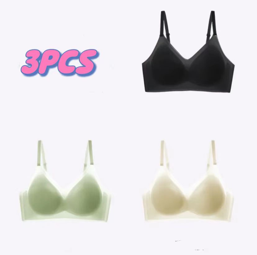 3PCS Women's Ultra Thin Ice Silk Bra Summer Seamless Underwear Breathable Bralette Sexy Lingerie Invisible Sports Bra