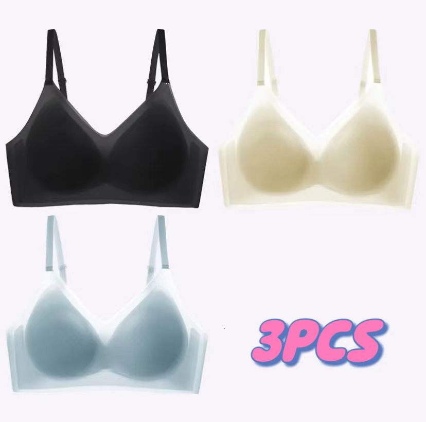 3PCS Women's Ultra Thin Ice Silk Bra Summer Seamless Underwear Breathable Bralette Sexy Lingerie Invisible Sports Bra