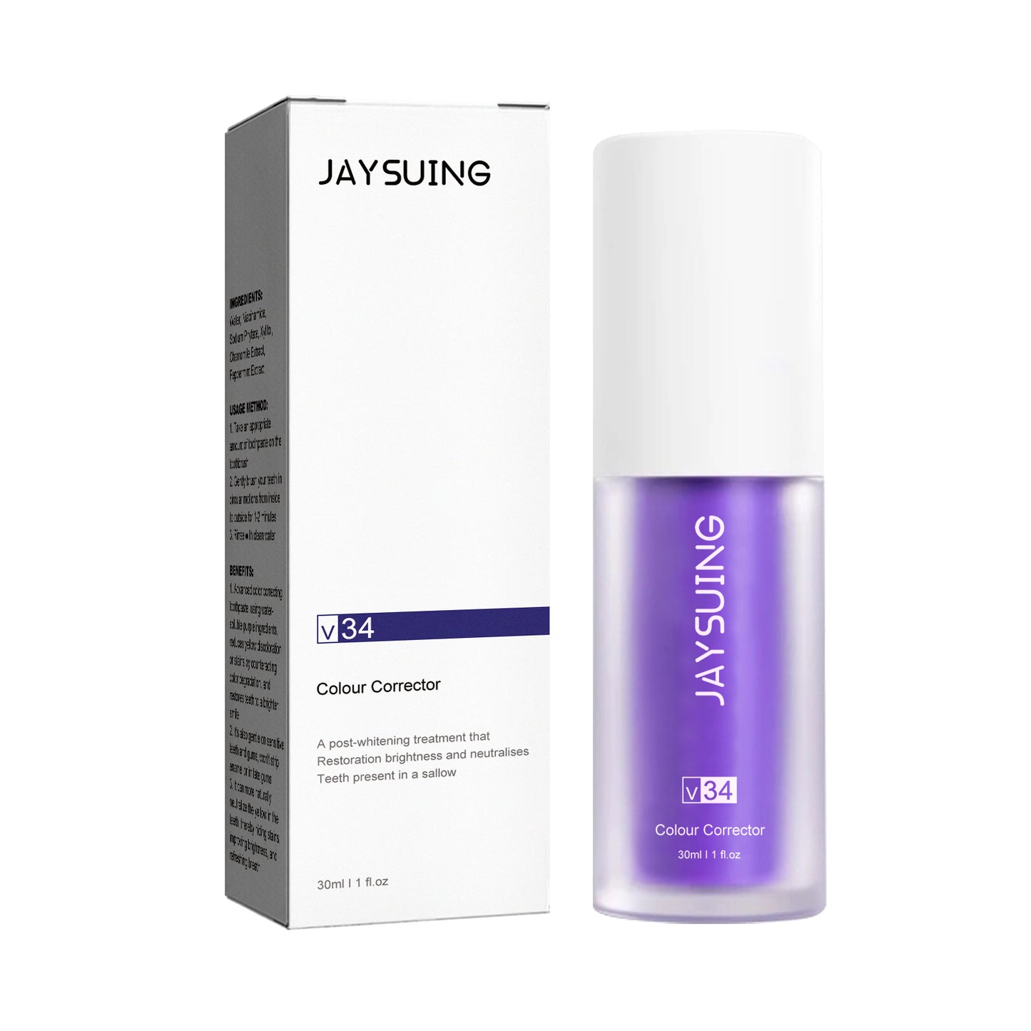 Jaysuing V34 Purple Toothpaste, Cleaning Bad Breath Teeth Stains Beauty Whitening Tooth Care Toothpaste