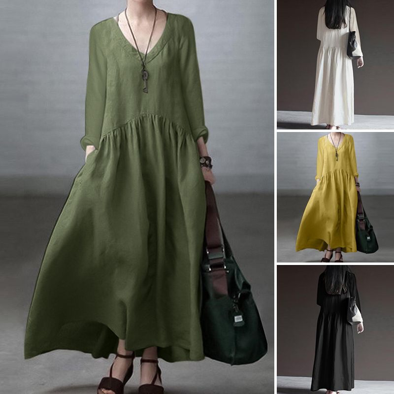 Women's Spring Autumn 2023 Fashion Long Sleeve V-Neck Elegant Vest Skirt Women's Casual Solid Color Loose Long Dress