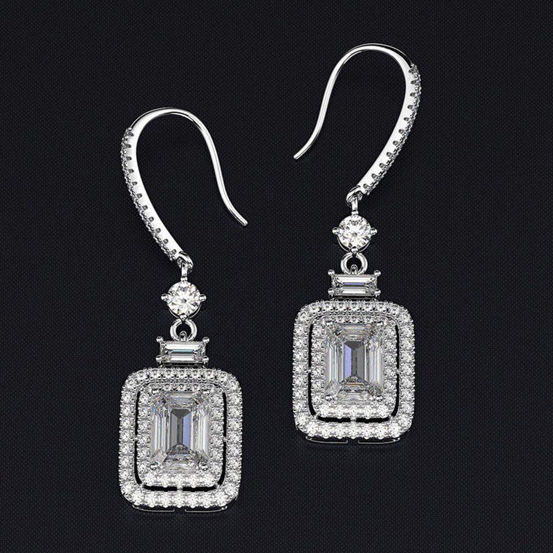 Earrings Platinum Princess Square Diamond Zircon Ear Hook