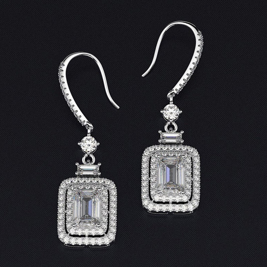 Earrings Platinum Princess Square Diamond Zircon Ear Hook