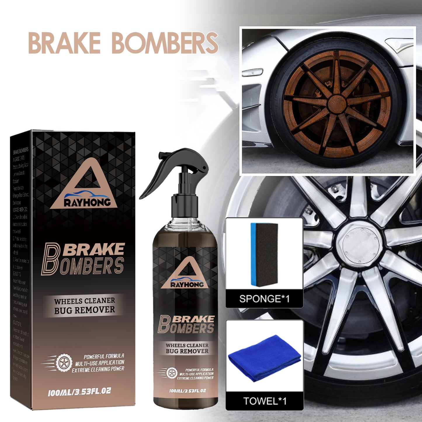 Rayhong Brake Bombers, Auto Brake Disc Rust Removal Polishing Repair Wheel Abnormal Noise Cleaner