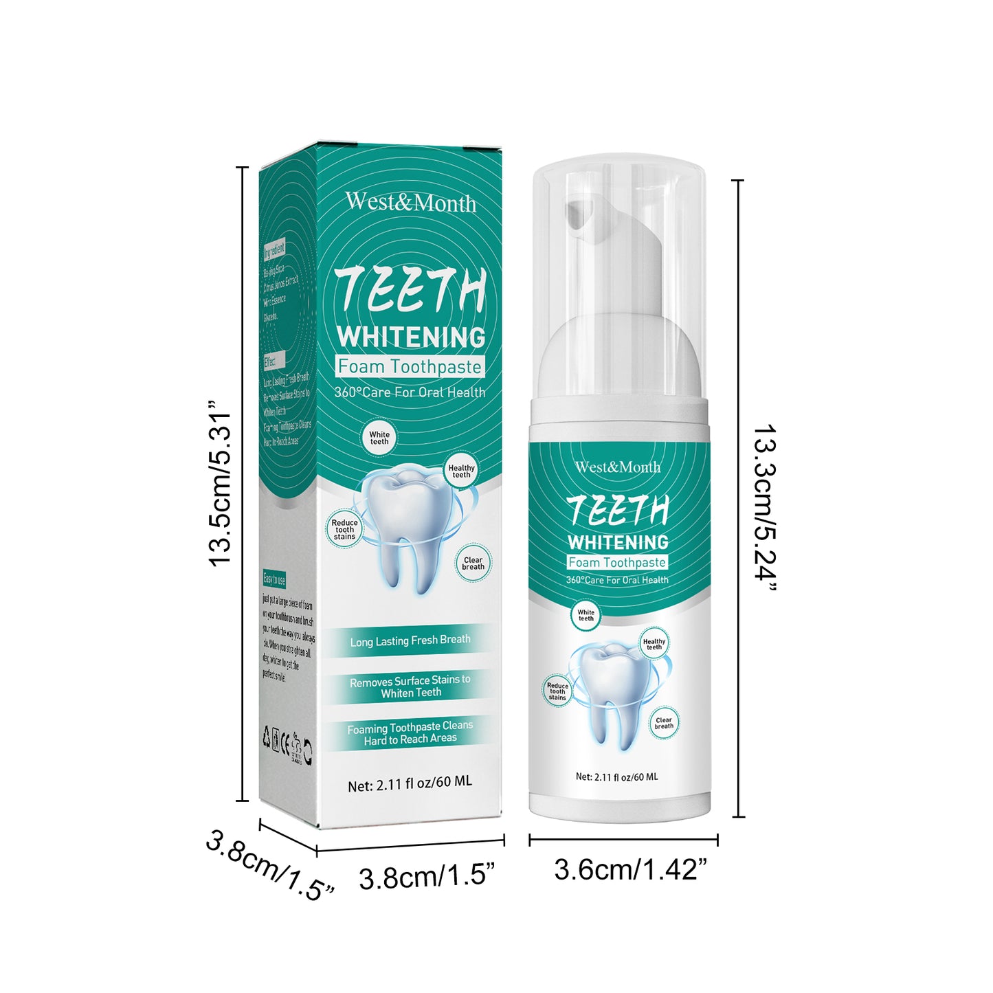 West&Month Foam Toothpaste Breath Freshening Whitening Toothpaste Tooth Anti-Moth Mouth Cleaning Tooth Stains And Gum Care