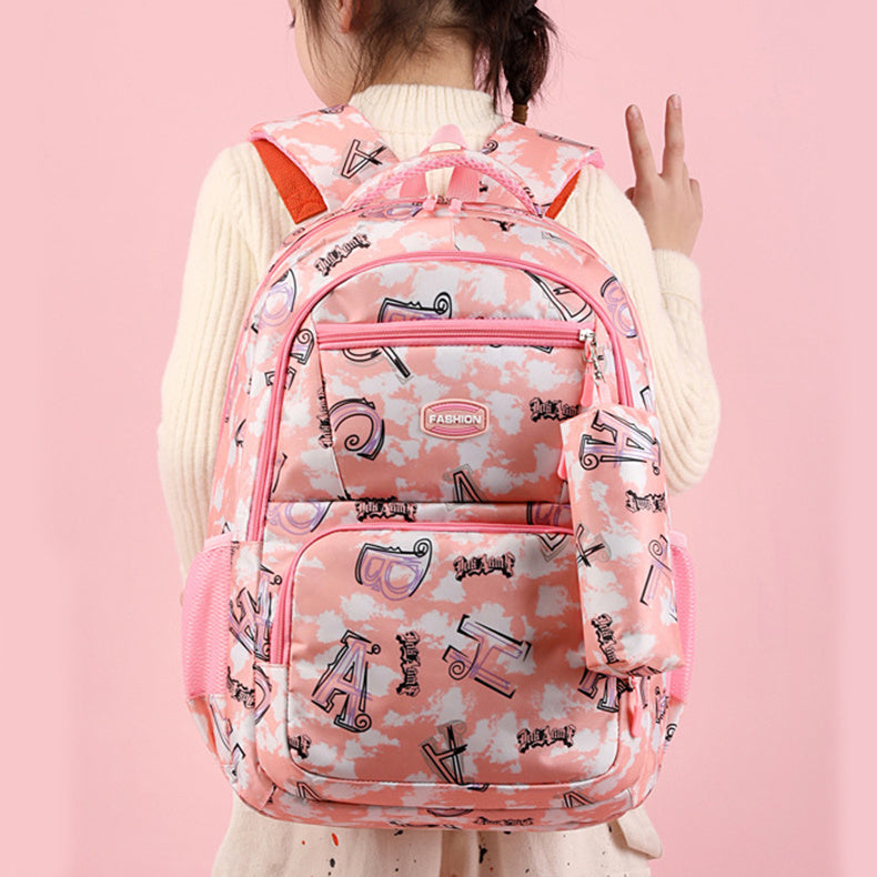 New Letter Print Backpack With Pencil Case Fsahion Sweet Primary School Students Schoolbag For Girls Boys