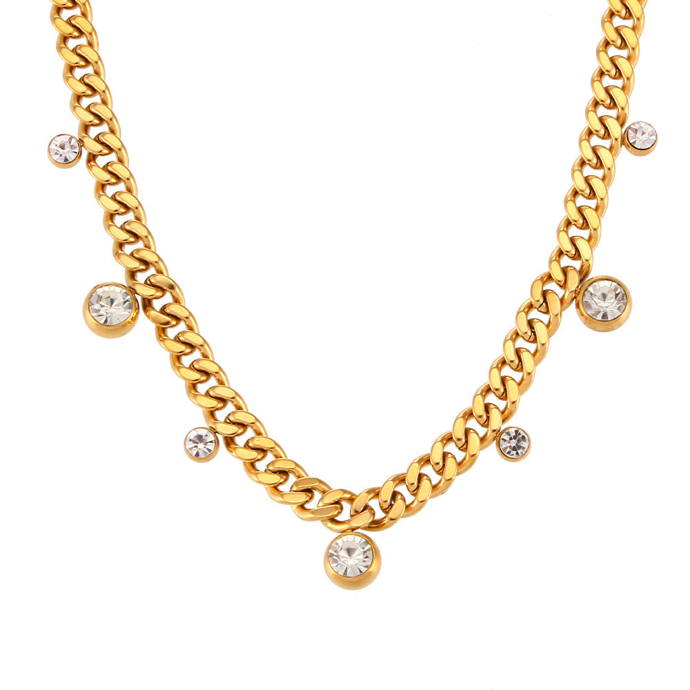 Round Zircon Pendant Cuban Link Chain Necklace