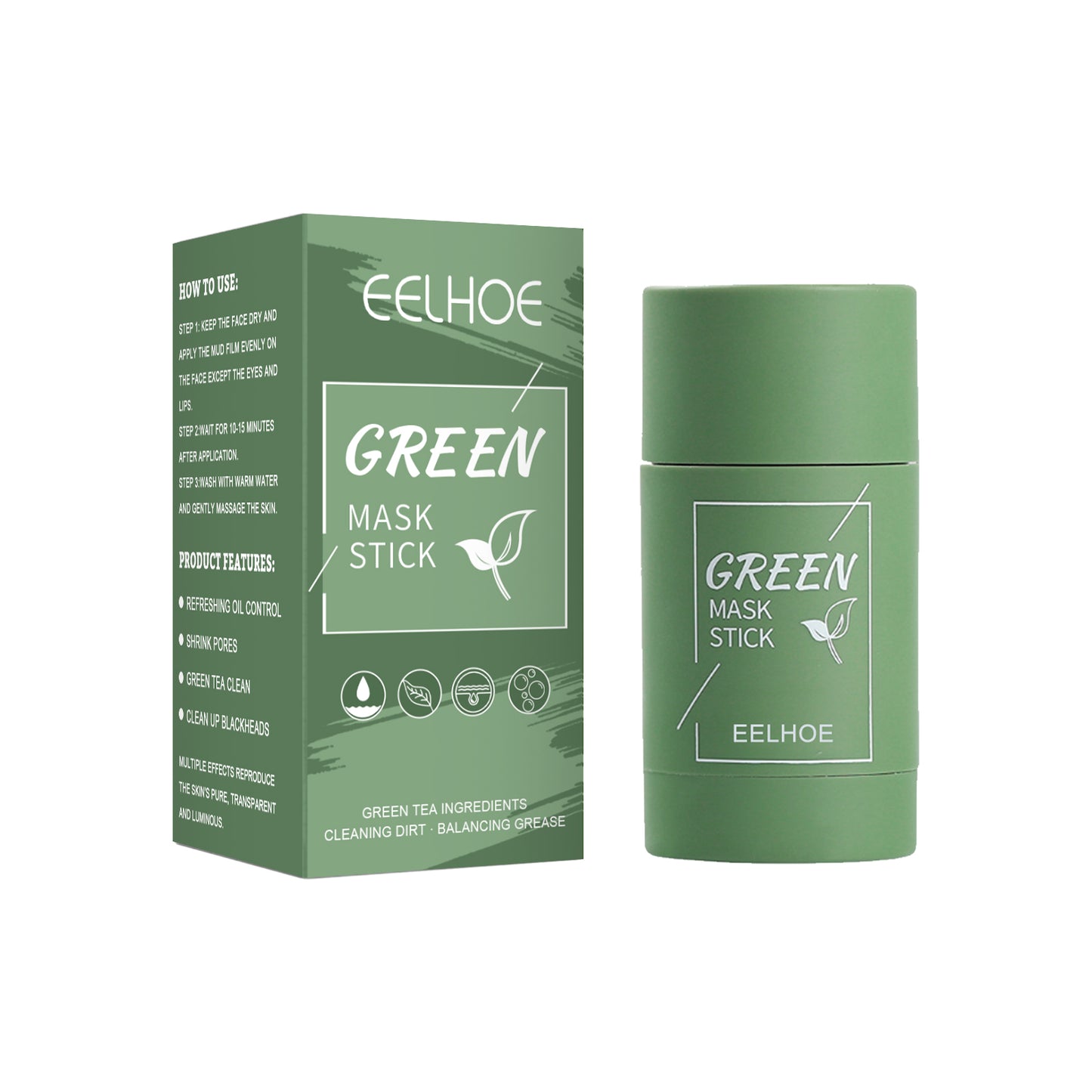 Green Tea Mask Stick EELHOE Green Tea Solid Mask, Deep Cleansing Hydrating Mask Stick Pore-Narrowing Paste Mask Stick