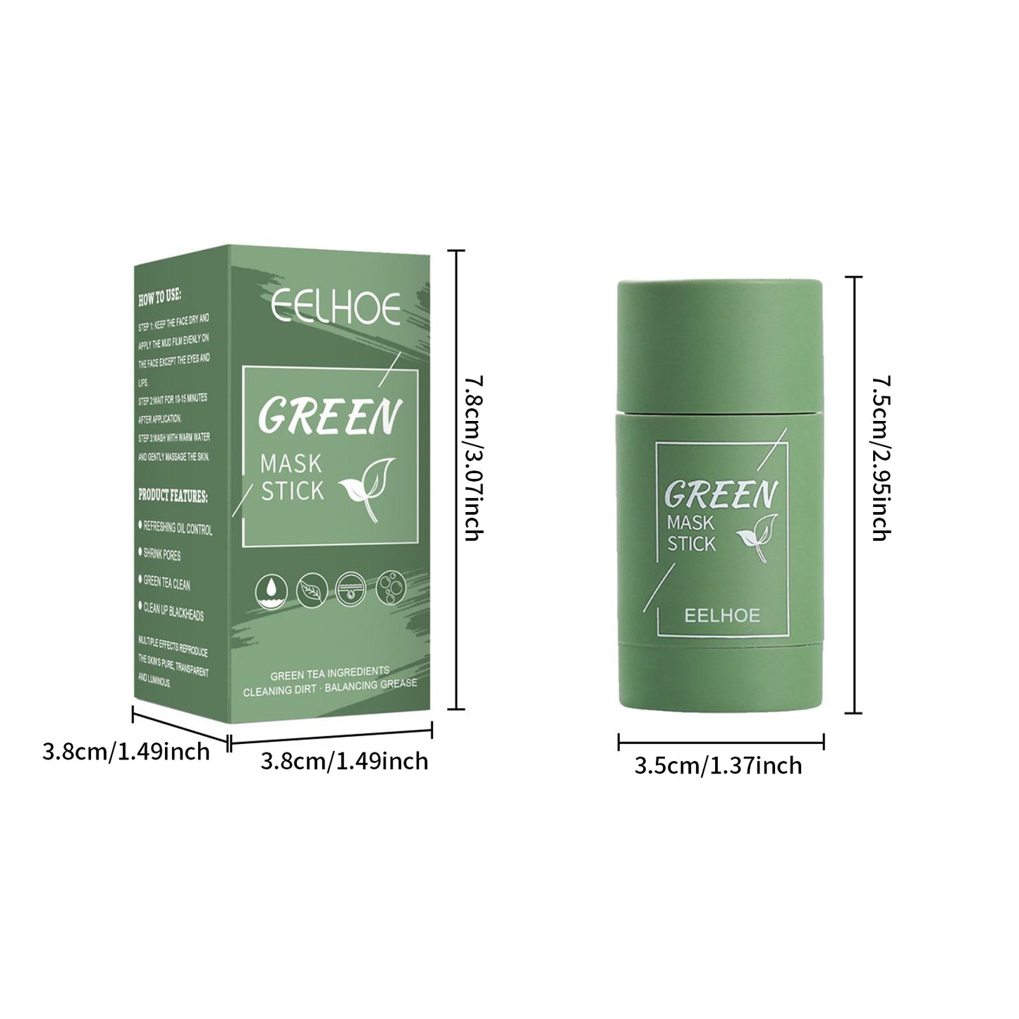 Green Tea Mask Stick EELHOE Green Tea Solid Mask, Deep Cleansing Hydrating Mask Stick Pore-Narrowing Paste Mask Stick