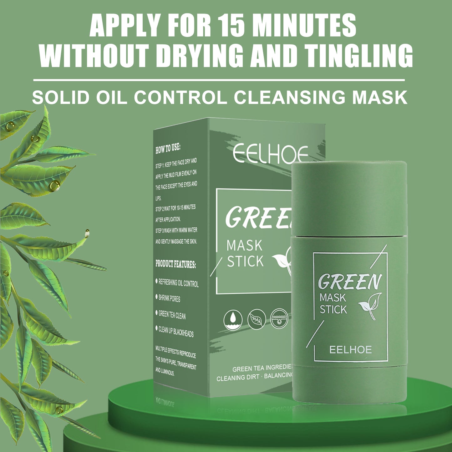 Green Tea Mask Stick EELHOE Green Tea Solid Mask, Deep Cleansing Hydrating Mask Stick Pore-Narrowing Paste Mask Stick