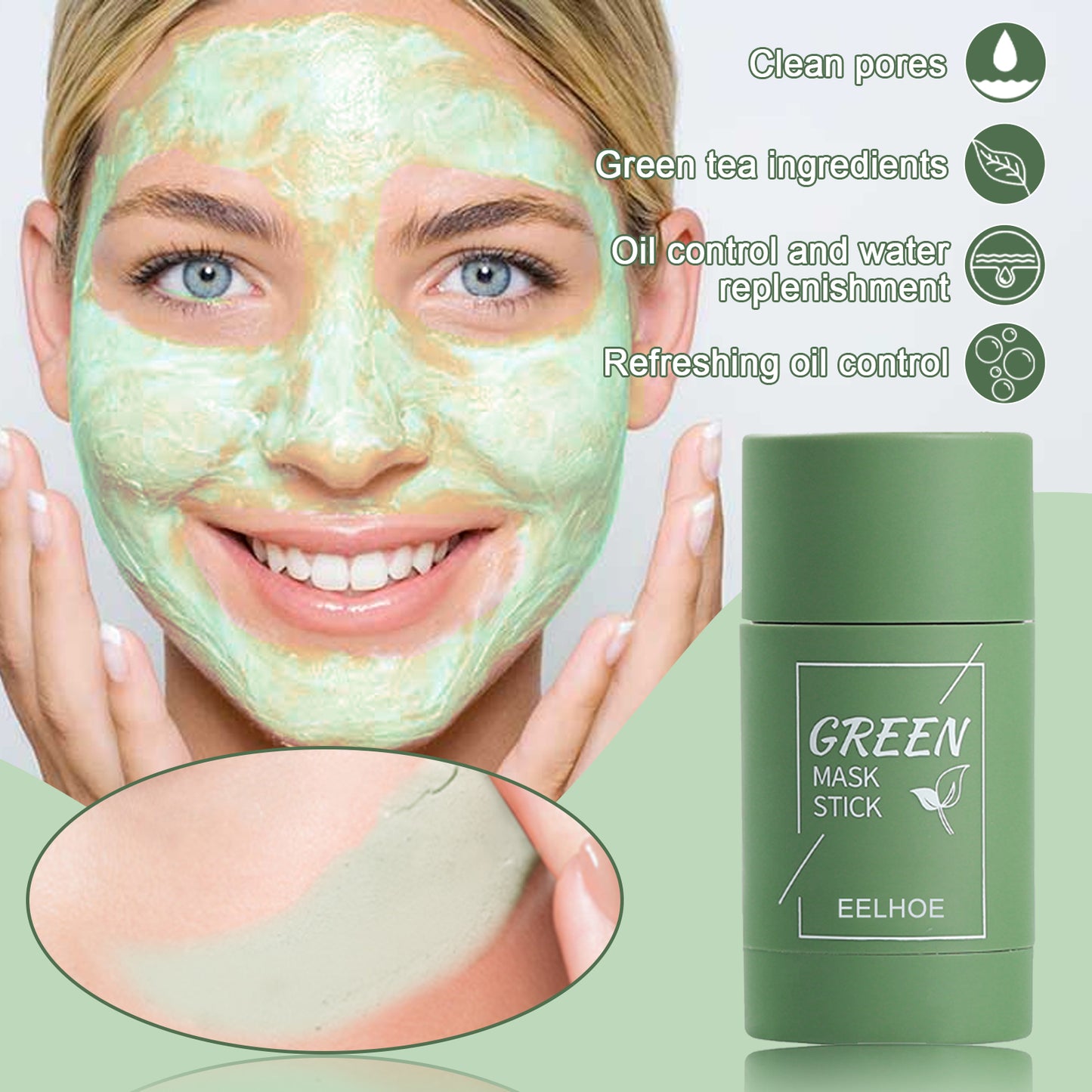 Green Tea Mask Stick EELHOE Green Tea Solid Mask, Deep Cleansing Hydrating Mask Stick Pore-Narrowing Paste Mask Stick