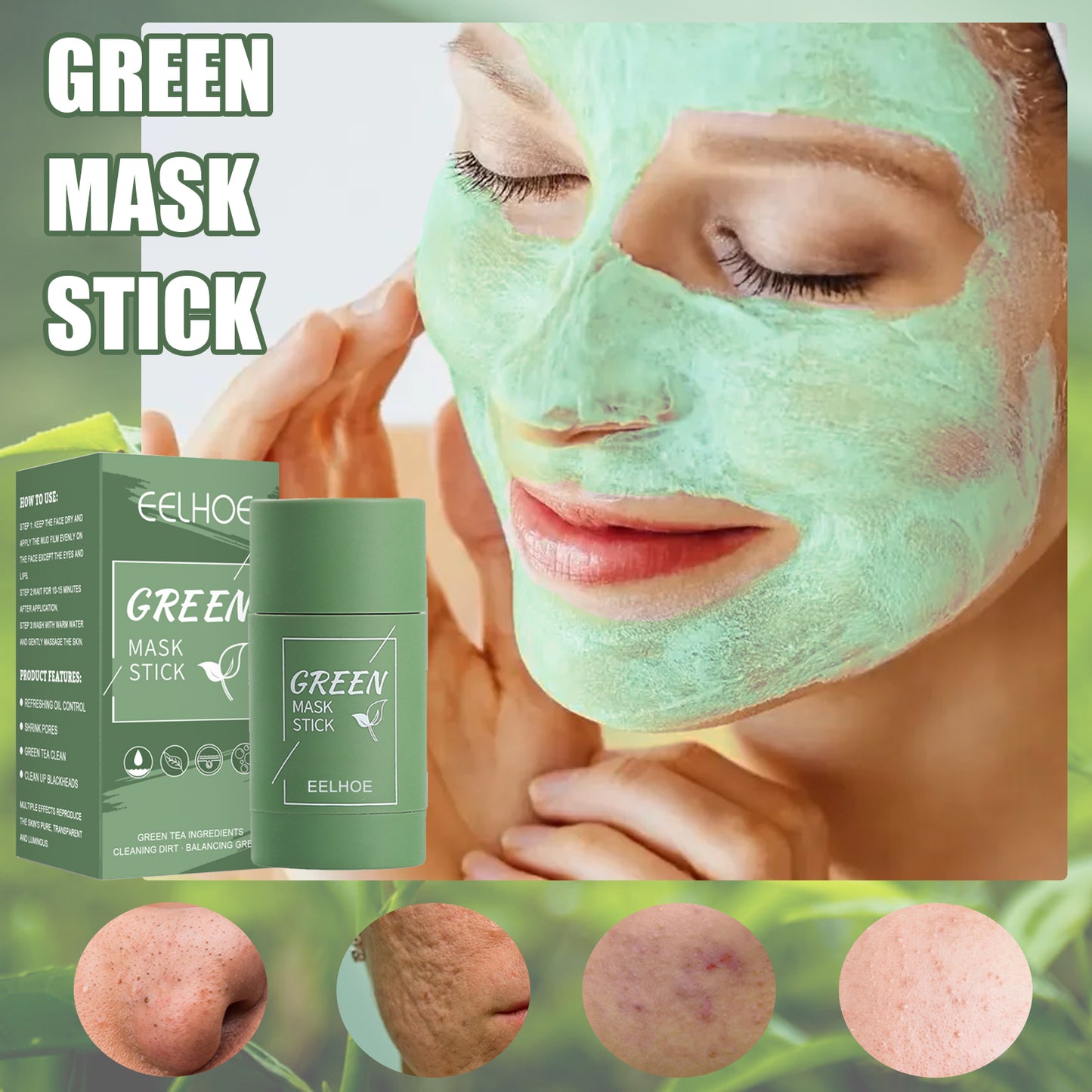 Green Tea Mask Stick EELHOE Green Tea Solid Mask, Deep Cleansing Hydrating Mask Stick Pore-Narrowing Paste Mask Stick