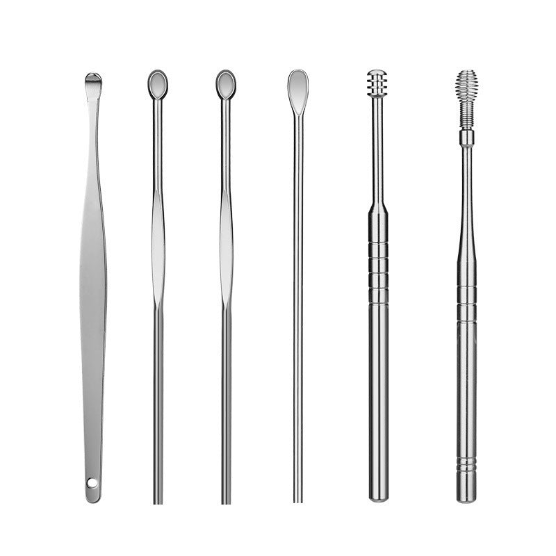 6pcs Ear Spoon Leather Set Household Stainless Steel Digging Ear Picking Tool